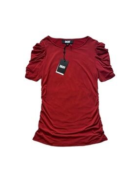 NWT DKNY Scarlet Ruched Sleeve Knit Top